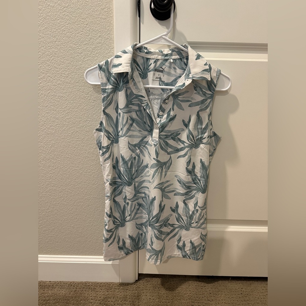 Sleeveless Leaf Print Golf Top - Puma Size Small